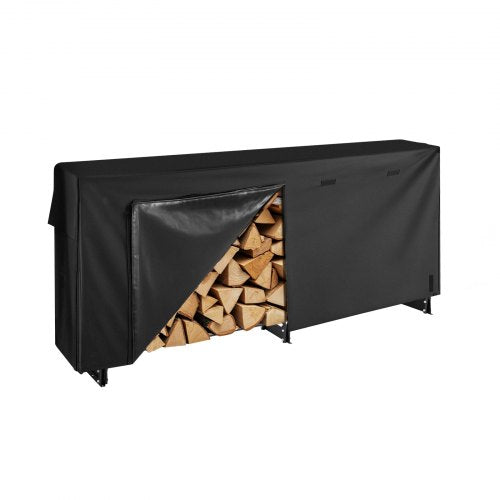 VEVOR Firewood Rack with Waterproof Cover, 8 ft Outdoor Firewood Holder, 1-2 Cord Storage Metal Log Holder, 660lb Max Weight Capacity, Top Covered, Po