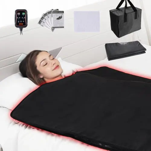 VEVOR Sauna Blanket for Detoxification, Portable Far Infrared Sauna for Home, PU Sauna Bag w  Therapy Stones & Carbon Fiber Heating, 1-6 Level Adjust