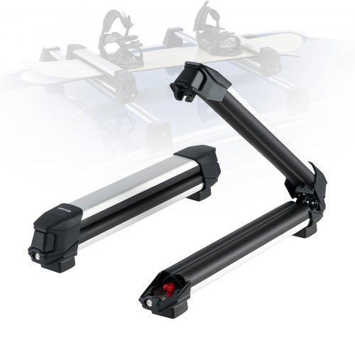 VEVOR Ski & Snowboard Roof Rack, Carry up to 4 Pairs of Skis or 2 Snowboards, 2 PCS Aluminum Universal Car Roof Rack with Lock & Rubber Padding, Carri