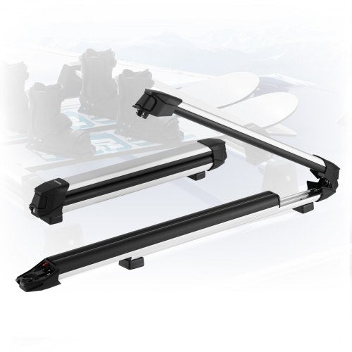 VEVOR Ski & Snowboard Roof Rack, Carry up to 6 Pairs of Skis or 4 Snowboards, 2 PCS Aluminum Universal Car Roof Rack Top Holder with Lock & Rubber Pad