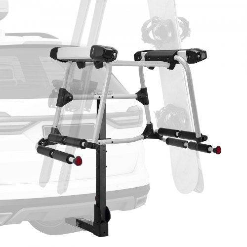 VEVOR Hitch Mounted Ski & Snowboard Rack, Fits 2-Inch Receiver, Carries up to 6 Pairs of Skis or 4 Snowboards, Hitch-Mounted Rack for Car with Key Loc