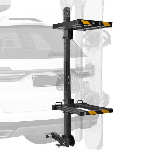 VEVOR Folding Hitch Mounted Ski & Snowboard Rack, Fits 2-Inch Receiver, Carries up to 6 Pairs of Skis or 4 Snowboards, Adjustable Hitch-Mounted Rack f