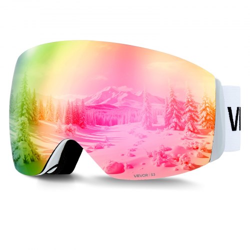VEVOR Frameless Ski Goggles, Spherical Lens with Pink Revo Coating, OTG Anti fog Snow Goggles for Men Women Youth, TPU Frame & Ventilation Structure,