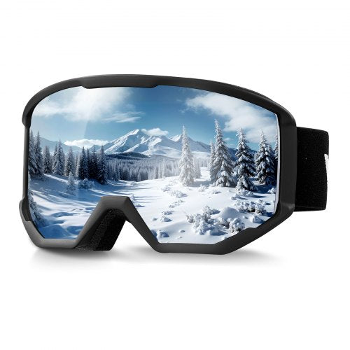VEVOR Ski Goggles, Cylindrical Lens with Silver Mirror Revo Coating, OTG Anti fog Snow Goggles for Men Women Youth, TPU Frame & Ventilation Structure,