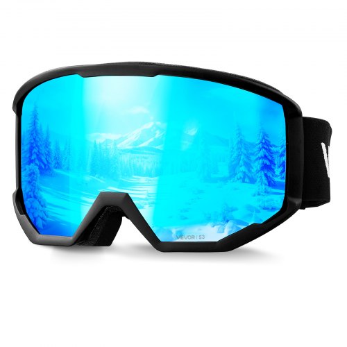 VEVOR Ski Goggles, Cylindrical Lens with Ice Blue Revo Coating, OTG Anti fog Snow Goggles for Men Women Youth, TPU Frame & Ventilation Structure, Suit