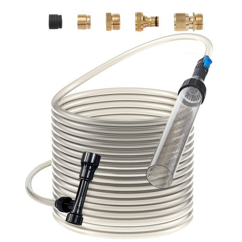 VEVOR Aquarium Vacuum Gravel Cleaner, 50 ft PVC Hose Fish Tank Vacuum Gravel Cleaner, Siphon Fish Tank Cleaner Vacuum, 3 Types of Brass Adapters, for
