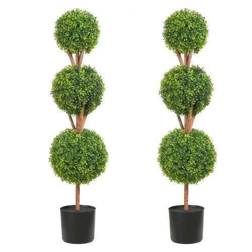 VEVOR Artificial Topiaries Boxwood Trees, 48 inch Tall (2 Pieces), 3 Ball-Shape Faux Topiaries Plant with Planters, Green Feaux Plant w- Replaceable L