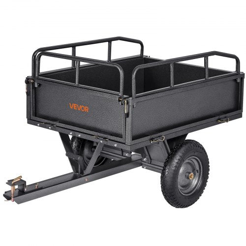 VEVOR Garden Utility Trailer, 10 Cu. Ft & 500lbs Capacity, ATV UTV Hauling Trailer, Tow Behind Steel Dump Cart with 14" Tires, Hand Pull or Foot Pedal