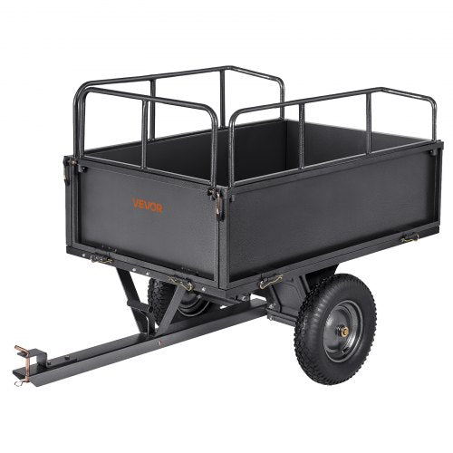 VEVOR Garden Utility Trailer, 17 Cu. Ft & 272 kg Capacity, ATV UTV Hauling Trailer, Tow Behind Steel Dump Cart with 16" Tires, Hand Pull or Foot Pedal