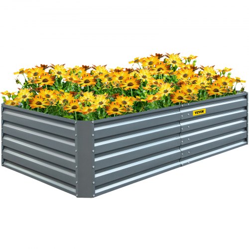 VEVOR Galvanized Raised Garden Bed, 203 x 102 x 48 cm Metal Planter Box, Gray Steel Plant Raised Garden Bed Kit, Planter Boxes Outdoor for Growing Veg
