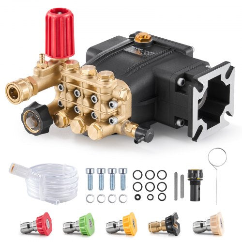 VEVOR Pressure Washer Pump, 3-4" Shaft Horizontal Triplex Plunger, 3300 PSI, 2.5GPM, Replacement Power Washer Pumps Kit with 5 Nozzles, Compatible wit