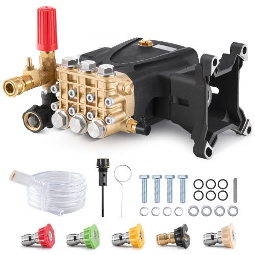 VEVOR Pressure Washer Pump, 1" Shaft Horizontal Triplex Plunger, 4200 PSI, 4.2GPM, Replacement Power Washer Pumps Kit with 5 Nozzles, Compatible with