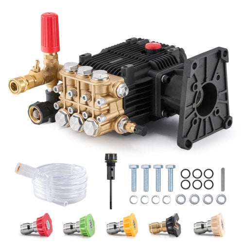 VEVOR Pressure Washer Pump, 1" Shaft Horizontal Triplex Plunger, 4300 PSI, 4.4GPM, Replacement Power Washer Pumps Kit with 5 Nozzles, Compatible with