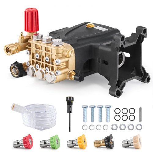 VEVOR Pressure Washer Pump, 1" Shaft Horizontal Triplex Plunger, 4000 PSI, 4.0GPM, Replacement Power Washer Pumps Kit with 5 Nozzles, Compatible with