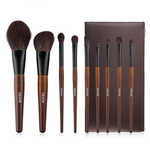 VEVOR 9-Piece Makeup Brush Set for Foundation Blending Eyeshadow, Professional Makeup Brush Kit with Soft Natural Wool & Vegan Synthetic Bristles, Erg
