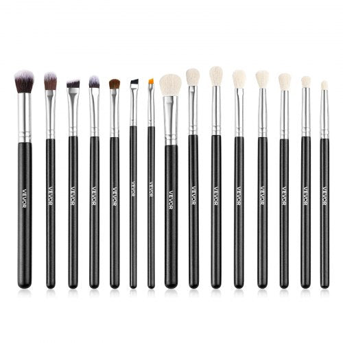VEVOR 15-Piece Makeup Brush Set for Foundation Blending Eyeshadow, Professional Vegan Brushes with Soft Synthetic Bristles, Ergonomic Wood Handle & Al