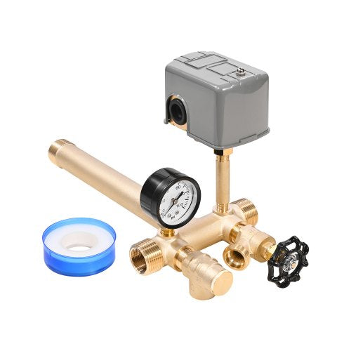 VEVOR 1" x 11" Well Pressure Tank Tee Kit, with 40-60PSI Switch, 7-Pieces Pure Brass Pressure Tank Installation Kit for Water Well, Fit Most Tanks wit