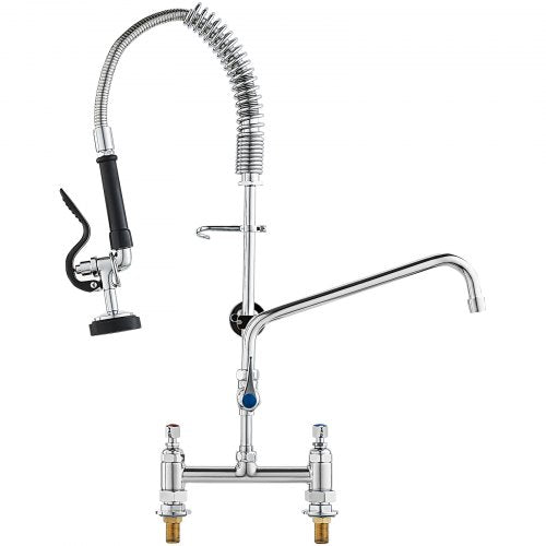VEVOR Commercial Faucet with Pre-Rinse Sprayer, 26" (66 cm) Height, 8" (20.3 cm) Center, 12" (30.5 cm) Swing Spout, Deck Mount Kitchen Sink Faucet, Br