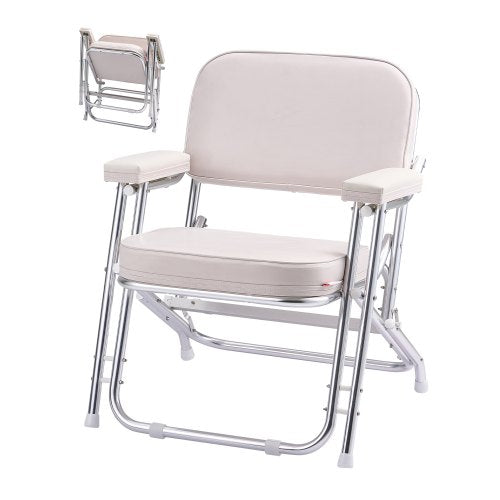 VEVOR Boat Seat, Folding Deck Chair Boat Seat with Aluminum Alloy Frame, Thickened Sponge Cushion & Waterproof PVC Leather, Padded Armrests & Non-slip