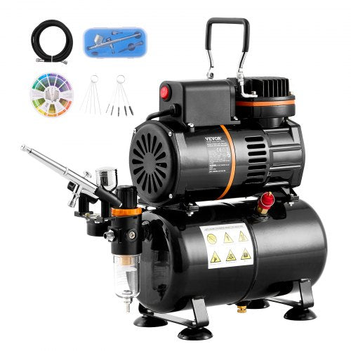 VEVOR Airbrush Kit, Dual Fan Air Tank Compressor System Kit with 3.5L Air Storage Tank, Air Brush Set with 0.3 mm Tip Airbrush, Holder, Color Mixing W