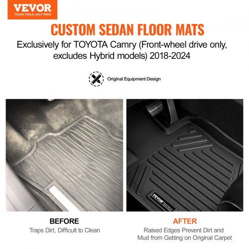 VEVOR Automotive Floor Mats, Fits for Toyota Camry 2018-2024, 3 pcs Front and 2nd Row Liners, All Weather Custom Fit TPE Vehicle Floor Mats, Easy to C