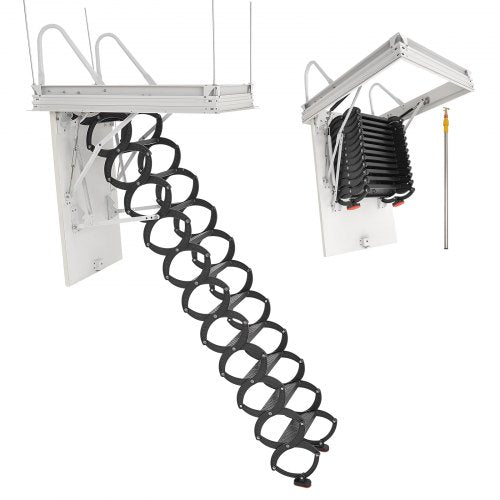 VEVOR Attic Ladder, 660LBS-299.4KG Capacity, Fits 8.5 to 9.4 ft Ceiling Height and 39.4 x 27.5 inch Opening Size, Alloy Steel Pull-Down Retractable Ce