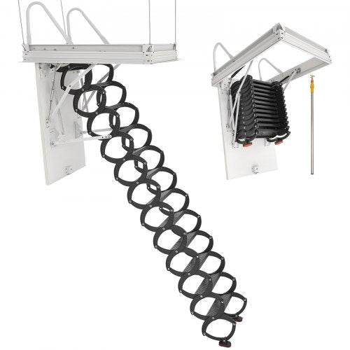 VEVOR Attic Ladder, 660LBS-299.4KG Capacity, Fits 9.5 to 10.2 ft Ceiling Height and 39.4 x 27.5 inch Opening Size, Alloy Steel Pull-Down Retractable C