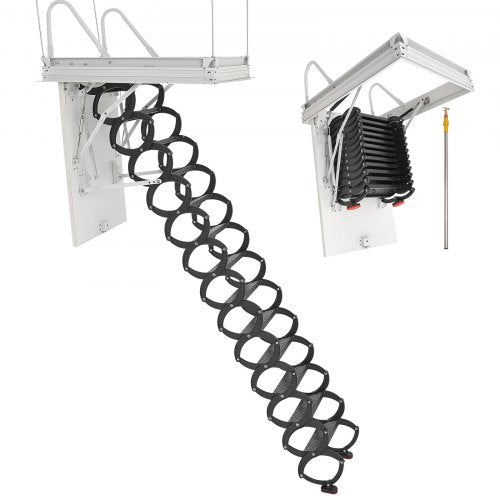 VEVOR Attic Ladder, 660LBS-299.4KG Capacity, Fits 10.5 to 11 ft Ceiling Height and 39.4 x 27.5 inch Opening Size, Alloy Steel Pull-Down Retractable Ce