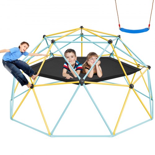 VEVOR Climbing Dome, 10FT Geometric Dome Climber with Hammock and Swing, for Kids 3 to 10 Years Old, Jungle Gym Supports 750LBS and Easy Assembly, wit