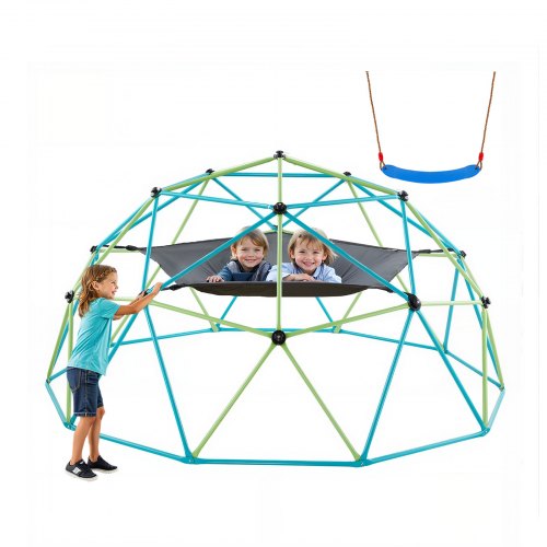 VEVOR Climbing Dome, 10FT Geometric Dome Climber with Swing & Hammock, 1000LBS Loading Kid's Jungle Gym Playground, Easy-Assembly Outdoor Backyard Cli