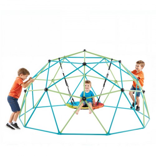 VEVOR Climbing Dome, 305cm Geometric Dome Climber with Saucer Swing, 453kg Loading Kid's Jungle Gym Playground, Easy-Assembly Outdoor Backyard Climbin