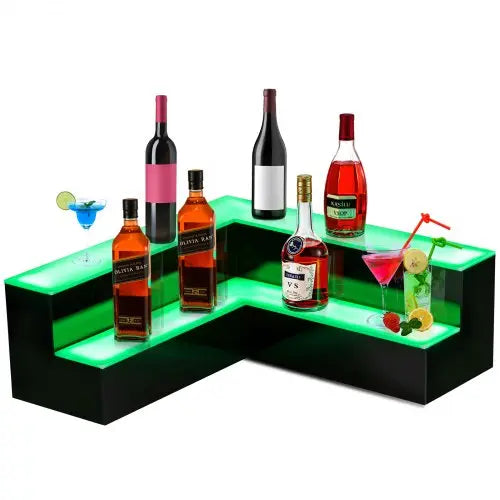 VEVOR Corner LED Liquor Bottle Display Shelf, 20-inch LED Bar Shelves for Liquor, 2-Step Lighted Liquor Bottle Shelf for Home/Commercial Bar, Acrylic Matron Inn