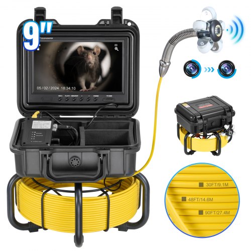 VEVOR Sewer Camera, 165 ft-50m, Self-Leveling Pipeline Inspection Camera with 9" 1080P HD Screen, 36X Zoom, IP68 Waterproof Plumbing Camera with Light