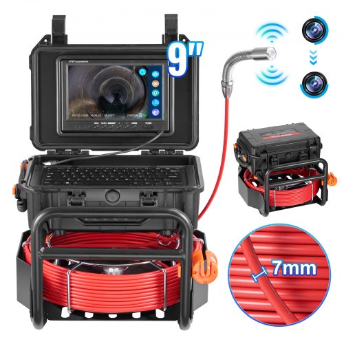 VEVOR Sewer Camera, 98 ft-30m, Self-Leveling Drain Camera with 512Hz Transmitter, Distance Counter, 9" Screen 1080P HD Snake Plumbing Camera with Ligh