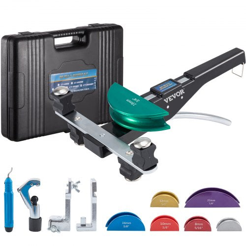VEVOR Copper Pipe Bender, 7 Colorful Dies 1-4-7-8 inch 90 Degrees Forward and Reverse Bending, 6-22 mm for Copper & Aluminum Tubes with Reverse Bend A