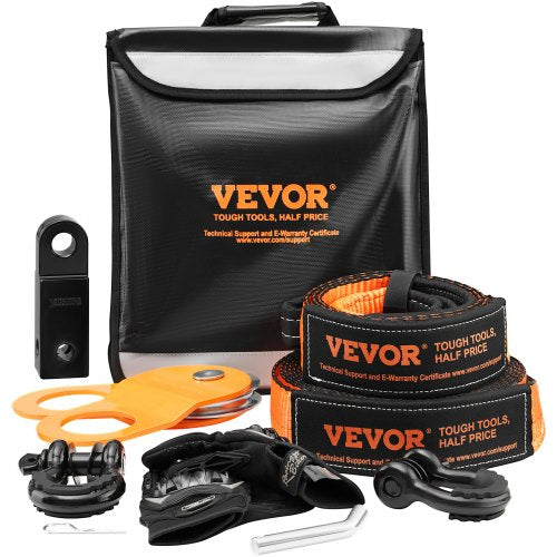 VEVOR Off-Road Recovery Kit, 7.6 x 914.4 cm, Heavy Duty Winch Recovery Kit with 13,608 kg Tow Straps, 20,000 kg D-Ring Shackles, Shackle Receiver, Sna