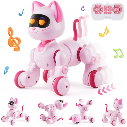 VEVOR Remote Control Robot Cat Toy, RC Cat Programmable Smart Interactive Robotic Pet for Kids with Touch Control, Walking Singing Dancing RC Stunt To