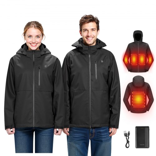 VEVOR Heated Jacket for Women with 7.4V Battery, Soft Shell Electric Heating Coat, Windproof Waterproof Lightweight Outerwear with 5 Heating Zones & 3