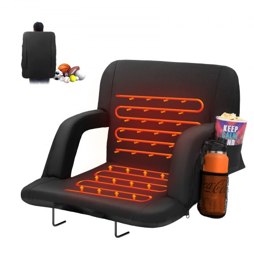 VEVOR Double Heated Stadium Seat with Back Support, 3 Level Heating Wide Bleacher Seat, Folding Portable Padded Reclining Chair with Hook Pocket Cupho