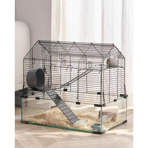 VEVOR Hamster Cage, 360° Viewing Transparent Hamster Habitats, Small Animal Cage, 22.8 x 15 x 21.3 in, Ventilated Pet Mouse Cages with Water Bottle, P