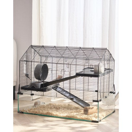 VEVOR Hamster Cage, 360° Viewing Transparent Hamster Habitats, Small Animal Cage, 29.5 x 17.3 x 24 in, Ventilated Pet Mouse Cages with Water Bottle, P