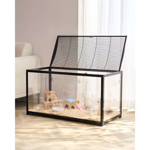 VEVOR Hamster Cage, 360° Viewing Transparent Hamster Habitats, Small Animal Cage, 37.8 x 18.5 x 21.7 in, Ventilated Pet Mouse Cages with Front Door, P