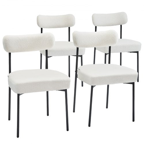 VEVOR Boucle Dining Chairs Set of 4, Mid Century Modern Sherpa Accent Chairs, Upholstered Side Chair for Dining Table, Space-Saving White Kitchen Tabl