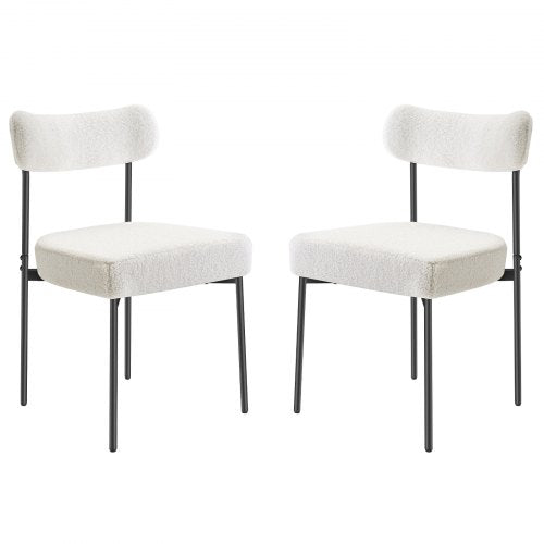VEVOR Boucle Dining Chairs Set of 2, Mid Century Modern Sherpa Accent Chairs, Upholstered Side Chair for Dining Table, Space-Saving White Kitchen Tabl