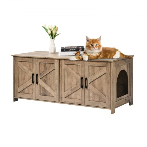 VEVOR Cat Litter Box Enclosure for 2 Cats, Litter Box Furniture Hidden with Double Rooms, Wooden Cat Box Cabinet Fit Most of Litter Box, 47.2"L x 18.5