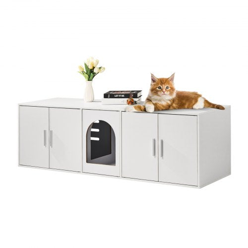 VEVOR Cat Litter Box Enclosure Wooden Litter Box Furniture Hidden 147.1 cm White
