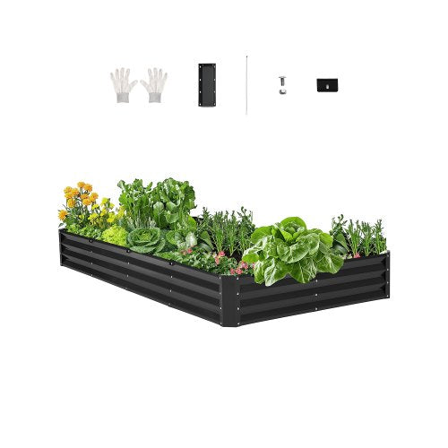 VEVOR Metal Raised Garden Bed, 8 x 4 x 1 ft Outdoor Galvanized Planter Box, with Open Bottom, Large Planter Raised Bed for Gardening Vegetables, Flowe