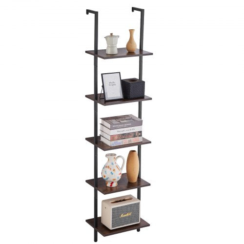 VEVOR Ladder Shelf, 5-Tier Bookshelf 15.6x11.8in, Open Wall-Mounted Ladder Shelf with Metal Frame,Storage Rack Sundries Holder for Kitchen Bedroom Bat