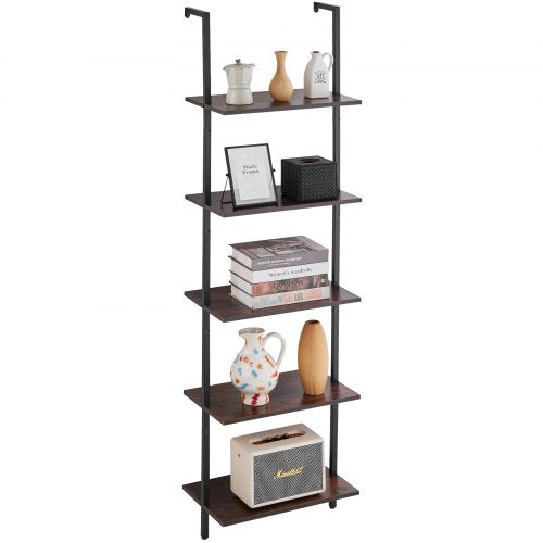 VEVOR Ladder Shelf, 5-Tier Bookshelf 17.3x11.8in, Open Wall-Mounted Ladder Shelf with Metal Frame,Storage Rack Sundries Holder for Kitchen Bedroom Bat