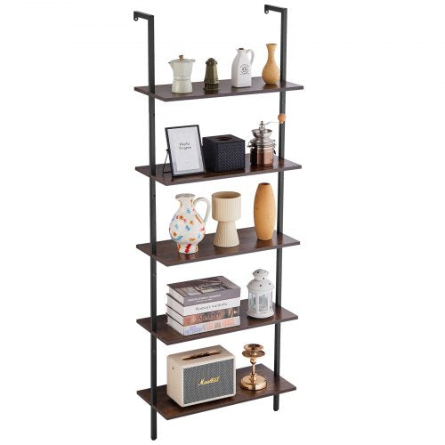 VEVOR Ladder Shelf, 5-Tier Bookshelf 24x11.8in, Open Wall-Mounted Ladder Shelf with Metal Frame,Storage Rack Sundries Holder for Kitchen Bedroom Bathr